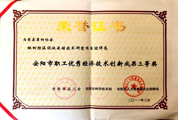 安阳市职工优秀经济技术创新成果三等奖